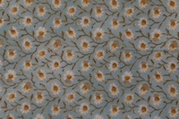 Tela de flores blancas con tallo ocre y fondo azul cielo