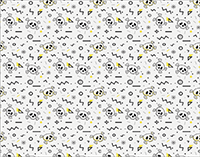 Tela blanca con calaveras negras y rayos amarillos