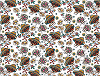 Tela blanca con calaveras mexicanas