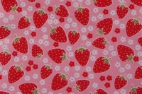 Tela con dibujo de fresas sobre fondo rosa