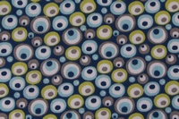 Tela con dibujos redondos en azul, verde y gris